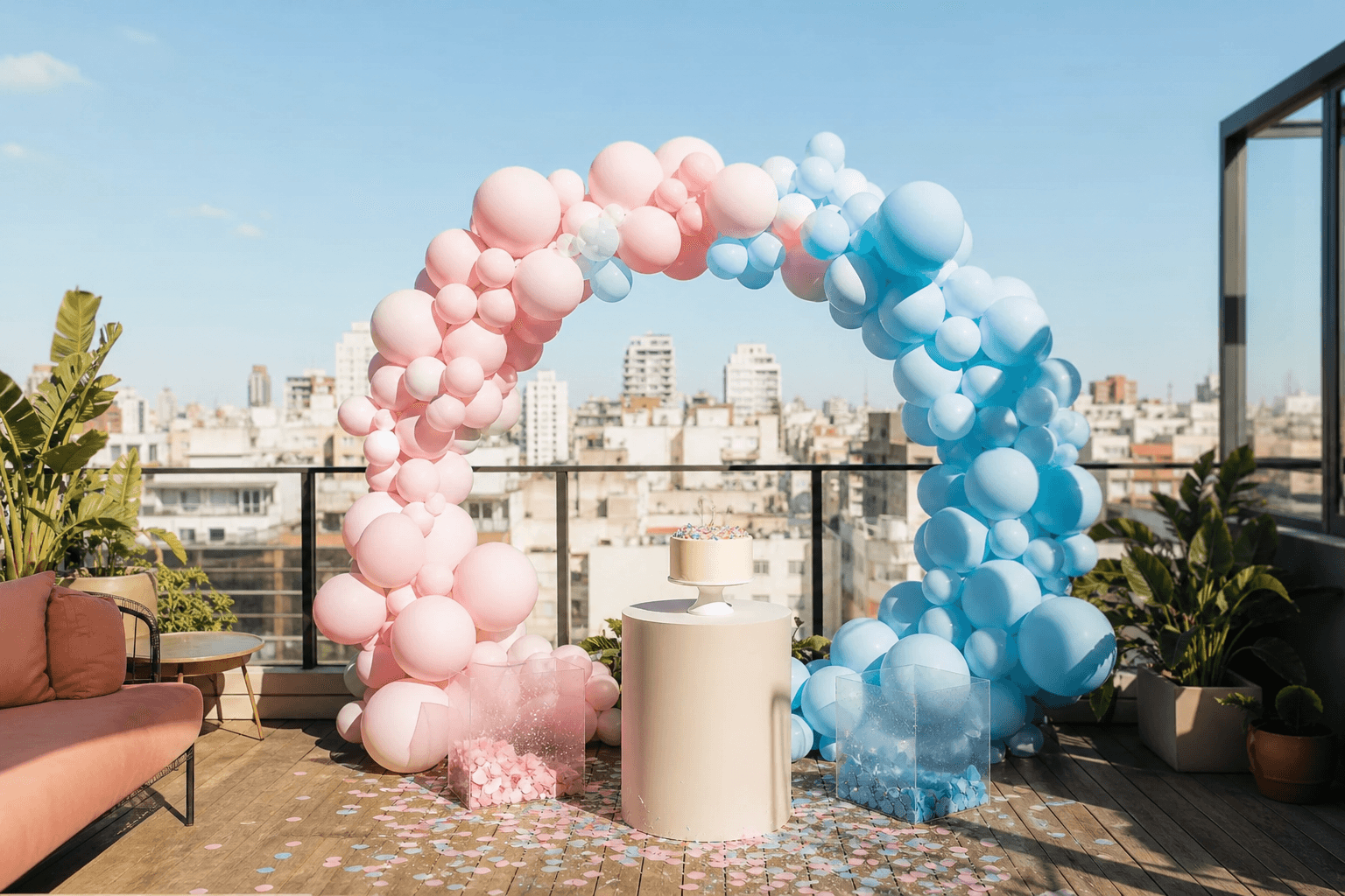 Decoración rosa y azul del gender reveal